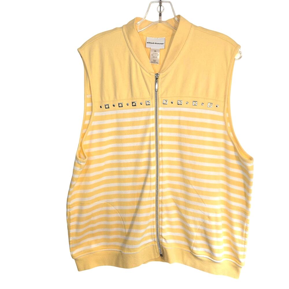 Alfred Dunner XL Yellow Zipper Striped Vest Women's Top Shirt Miss Size 16 18 - Picture 2 of 6